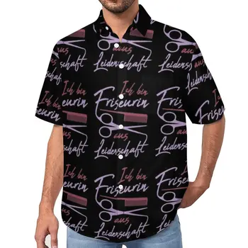 Свободная рубашка парикмахера, мужские повседневные рубашки для отпуска, Гавайские блузки Harajuku Oversize с коротким рукавом и принтом
