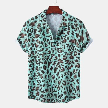 Сексуальная Мужская Гавайская Рубашка С Леопардовым Принтом, Новинка Лета 2023, Короткие Пляжные Рубашки Seleeve, Мужские Праздничные Рубашки Aloha Rock Party, Рубашка