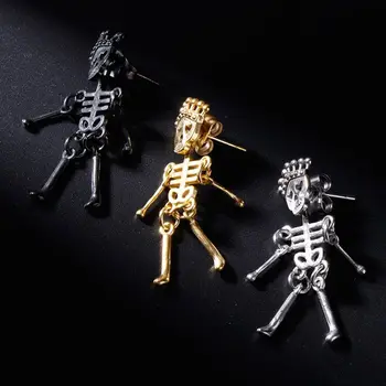 Серьги-подвески в стиле хип-хоп, Новый дизайн, панк-череп, серьги-скелеты, Индивидуальное Полое украшение для ушей, подарок для унисекс 40 ГБ