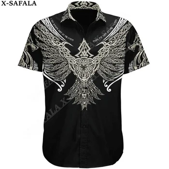 Символ татуировки Viking Armor Raven с 3D принтом, мужская гавайская пляжная рубашка, высококачественная рубашка НА пуговицах, Модные топы с коротким рукавом-4