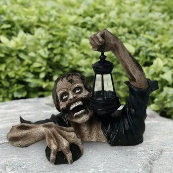 Скульптура ужасов зомби со светодиодным фонарем, Статуя Ходячих мертвецов-зомби из могилы