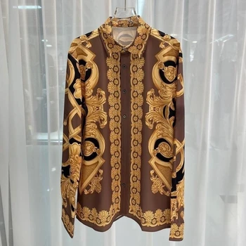 Совершенно новая Осенняя Шикарная мужская рубашка с длинными рукавами и высококачественным принтом в стиле ретро 2023 года, топы C381