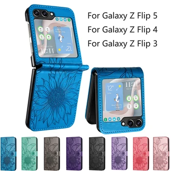 Чехлы Для Samsung Galaxy Z Flip 5 4/3, 5G, Flip5, Flip4, Flip3, Zflip 5/4, 3, Однотонный Чехол Для Телефона с Подсолнухом Из Искусственной Кожи