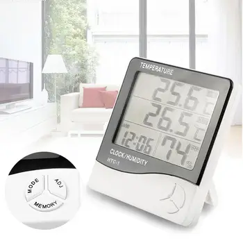 Электронный цифровой измеритель температуры и влажности, термометр-гигрометр, Метеостанция для помещений и улицы, часы HTC-1, HTC-2.
