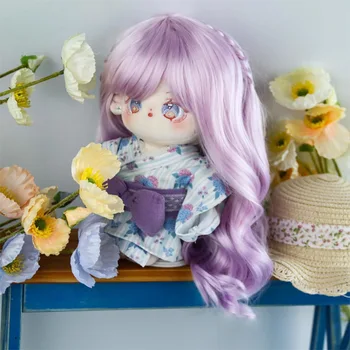 волосы куклы из хлопка длиной 20 см, светло-фиолетовые кудри, парик из молочного шелка